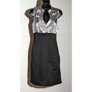 Trixxi Sleeveless Ruffled Silver Top Black Pencil Skirt Bottom Dress Small 4